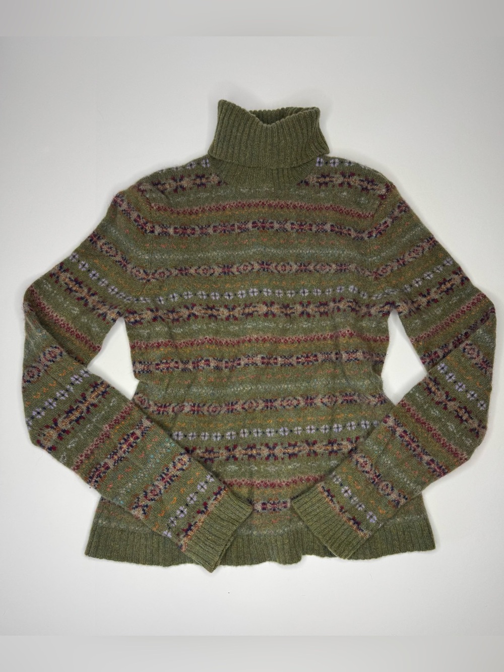 Lauren Ralph Lauren Lambswool Turtleneck Sweater Fair Isle Green M